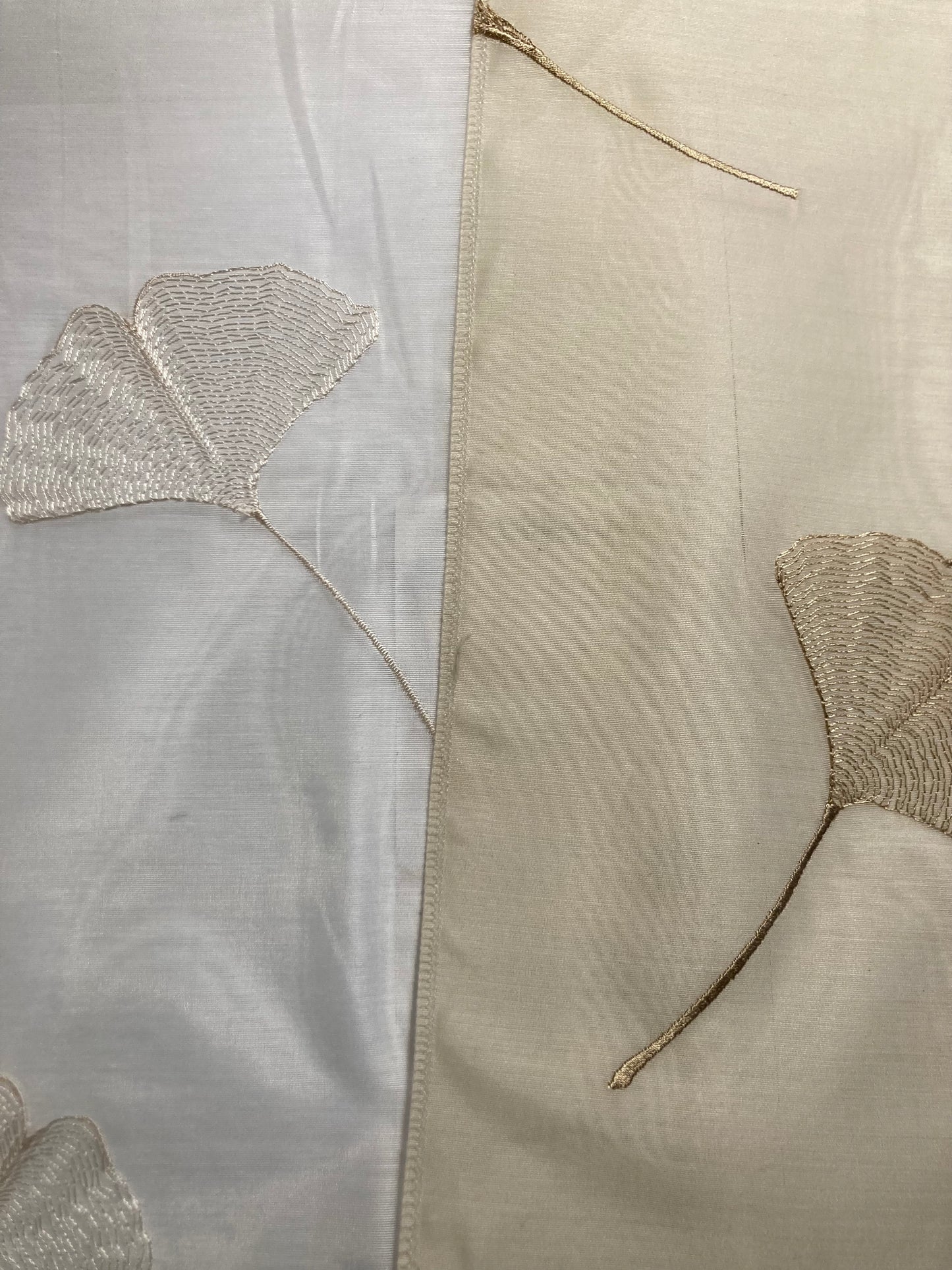 Sheer fabric with embroidered Ginko Leaf motif